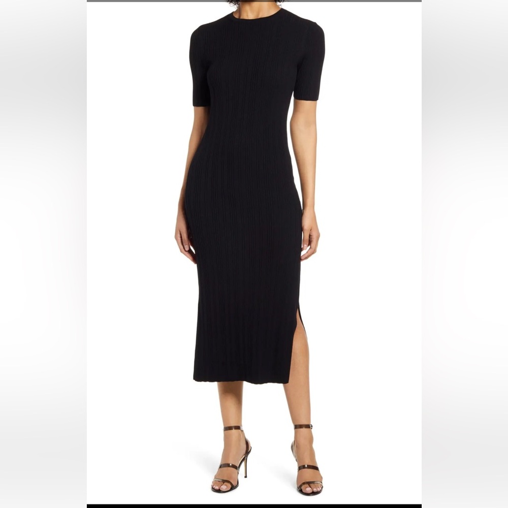 Rachel Parcel Rib Midi Pencil Dress - Black